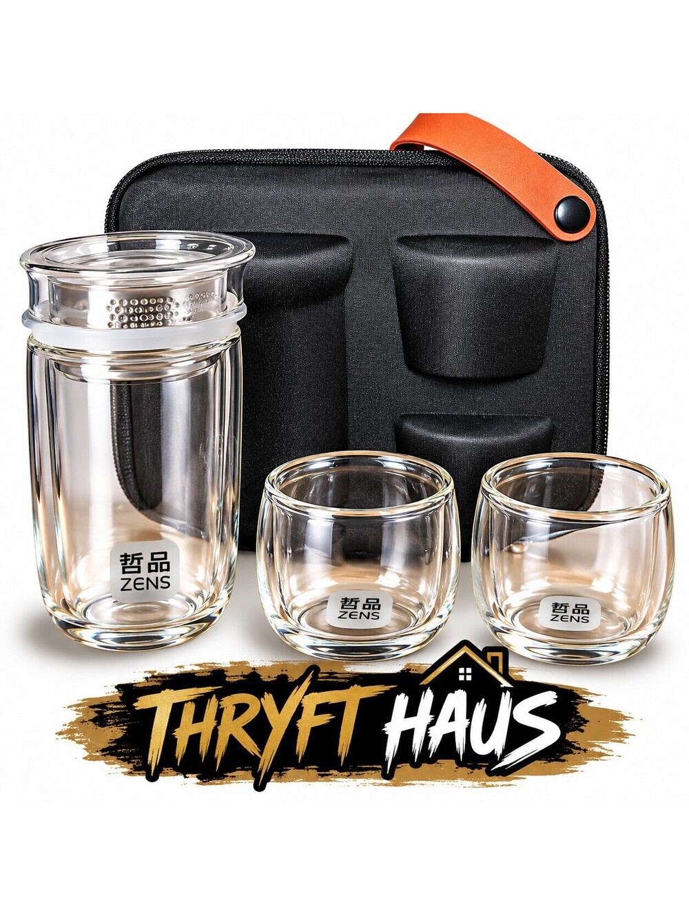 Zens Portable Glass Tea Set with Carrying Case